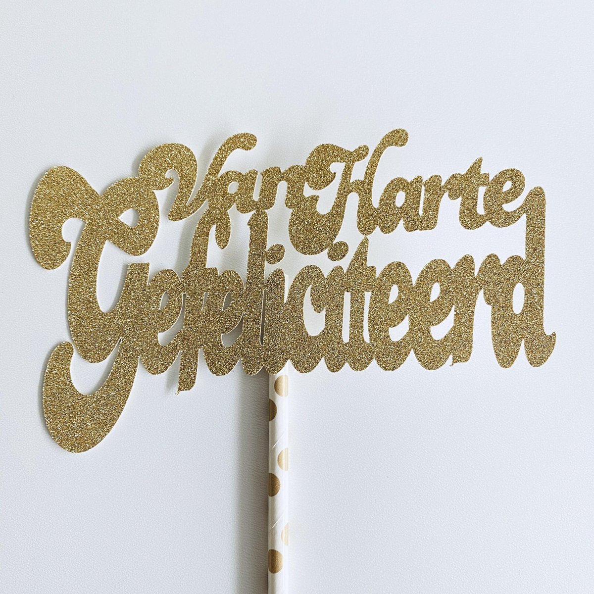 Taarttopper| Cake topper |Gefeliciteerd| Verjaardag| Goud glitter|16 cm| karton